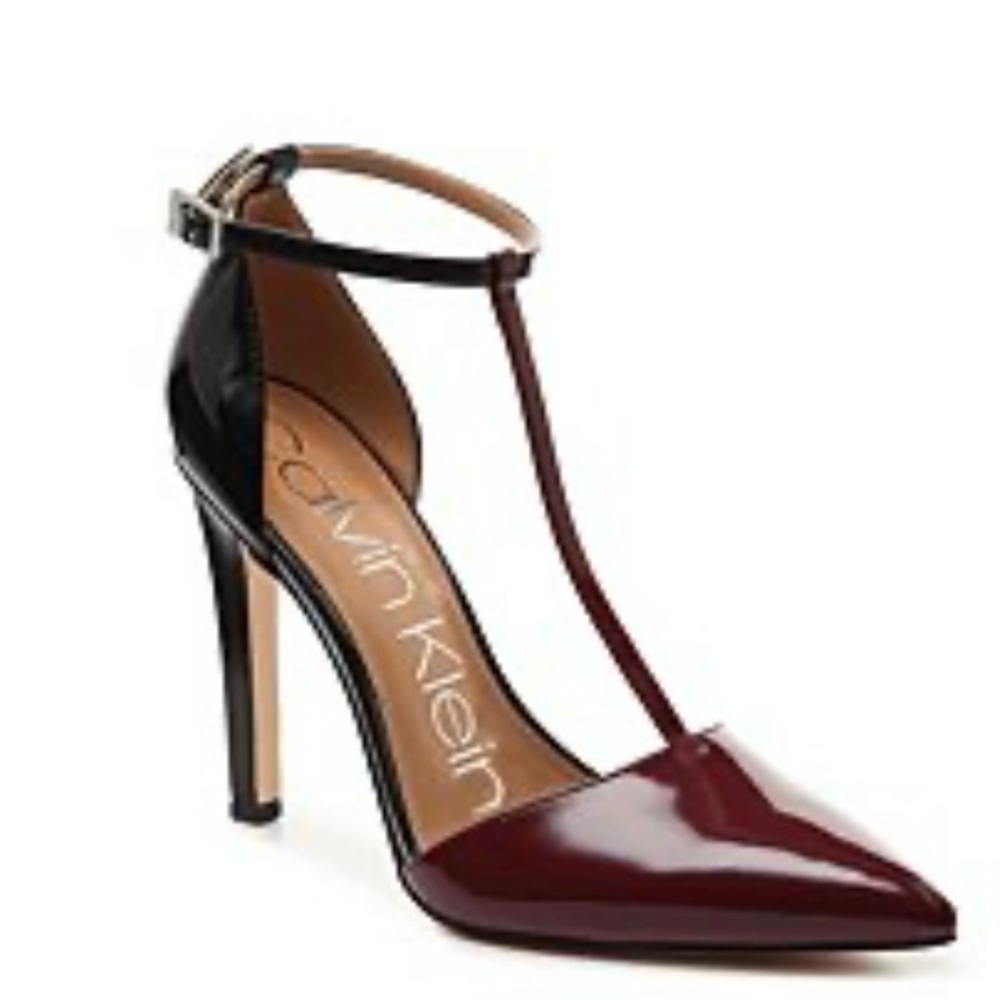 Calvin Klein Red and Black T-Strap Heels
